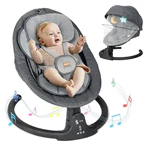 Photo 1 of BIUSIKAN Baby Swings for Infants, Bluetooth Baby Rocker with 10 Lullabies, 5 Point Harness Belt, 3 Seat Positions, Touch Screen & Remote Control, Infant Swing for Newborn, Indoor & Outdoor Use 