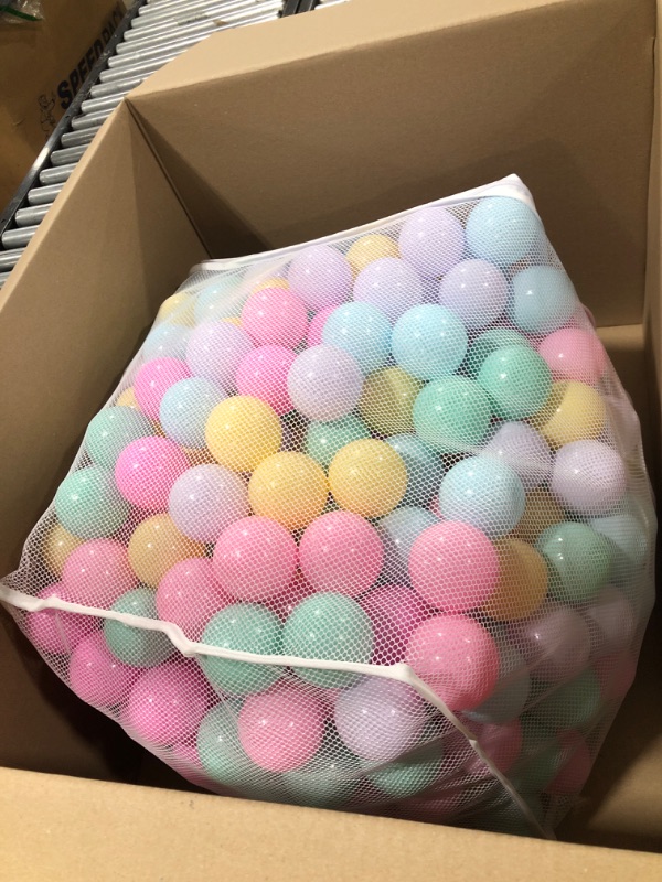 Photo 2 of Amazon Basics BPA Free Crush-Proof Plastic Ball Pit Balls with Storage Bag, Toddlers Kids 12+ Months, 6 Pastel Colors - Pack of 400 6 Pastel Colors 400 Balls