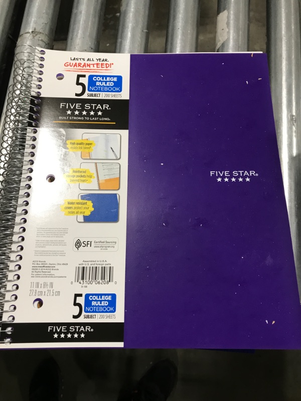 Photo 2 of Five Star 5 Subject College Ruled Wirebound Notebook, 11" x 8 1/2", Color Choice Will Vary (08969), 1 Count