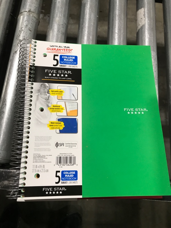 Photo 2 of Five Star 5 Subject College Ruled Wirebound Notebook, 11" x 8 1/2", Color Choice Will Vary (08969), 1 Count