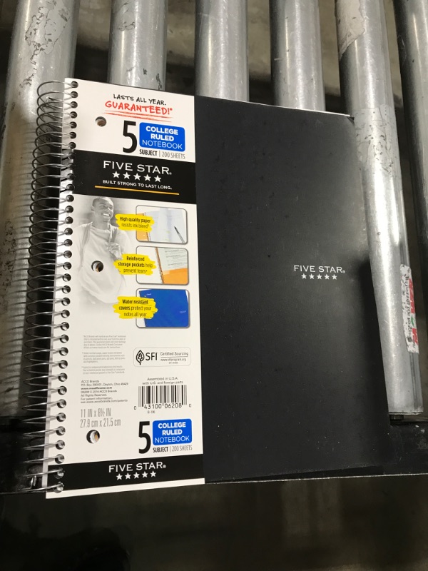 Photo 2 of Five Star 5 Subject College Ruled Wirebound Notebook, 11" x 8 1/2"BLACK 1 COUNT COLLOR BLACK 1 COUNT