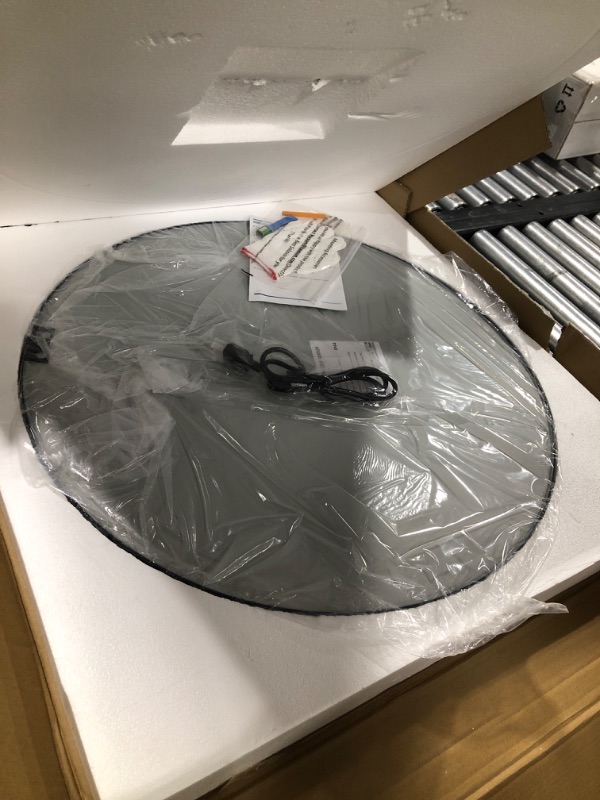 Photo 1 of KAASUNES 26" LED Lighted Round Mirror Wall Mount Circle Illuminated Bathroom Vanity Mirror with Anti-Fog Demister Pad Built in Touch Switch 26" Diameter