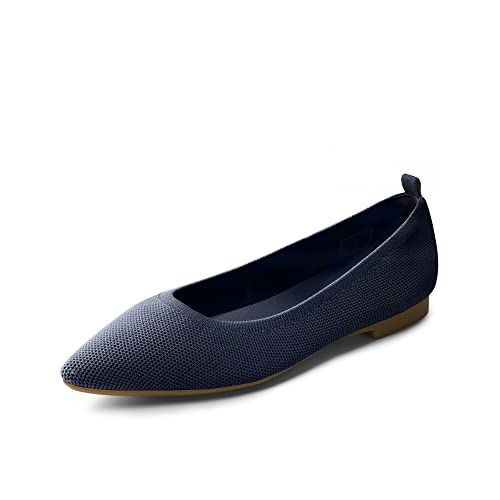 Photo 1 of BURUDANI Women's SBDFA2311W Pointed Toe Ankle Strap Ballet Flats, Comfortable Dressy Flat Shoes Casual Work Office Shoes, Navy, Size 5.5
