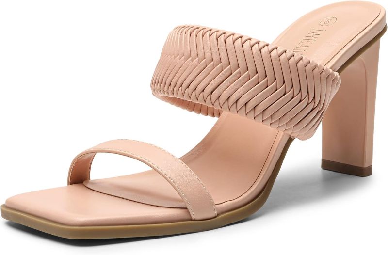 Photo 1 of DREAM PAIRS Women's Square Toe Heels for Women Braided Open Toe Two Strap Slip on Heels Chunky Mules Sandals Party Wedding Dress Dating Pumps Shoes - SIZE 7 
