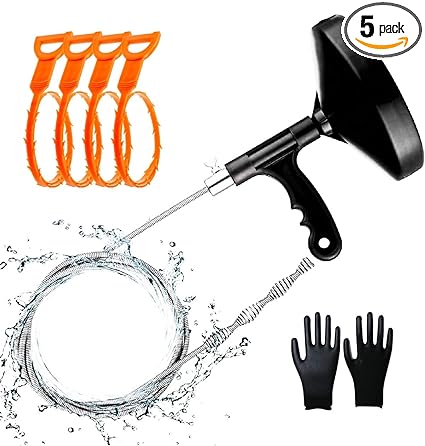 Photo 1 of 25 Ft Drain Auger and 4 PCs Drain Snake Clog Remover for Kitchen, Bathrub, Bathroom, Toliet Sink Drain, Plumbing Snakes for Unclogging Drain Pipes, Comes with Work Gloves 