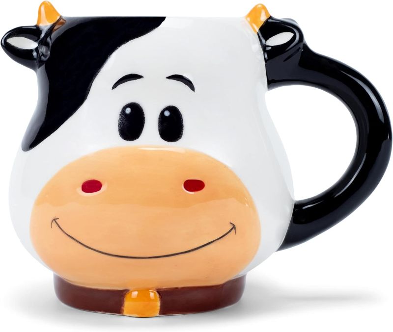 Photo 1 of 100 North ESNCHMG-CW Black and White Spotted Cow Character 18 Ounce Glossy Ceramic Coffee Tea Cup Mug for Your Favorite Morning Brew
