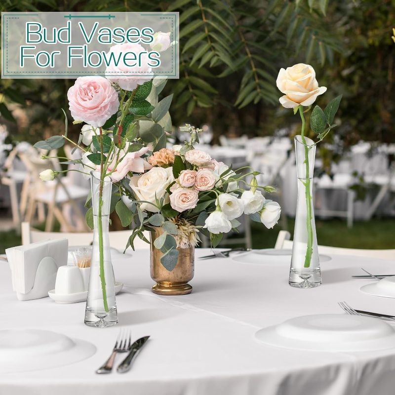 Photo 1 of 2 pack, Clear Tall Glass Bud Vases Bulk Single Stem Flower Glass Vase, (7.87"x 1.97")