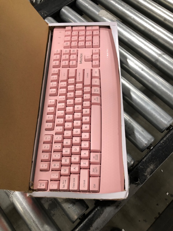 Photo 2 of MEETION Wireless Keyboard and Mouse, Computer Keyboard Mouse, 3 DPI Adjustable USB A and USB C Adapter Full-Sized Cordless Keyboard and Mouse, Wrist Rest for PC/Computer/Laptop/Windows/Mac, Pink
