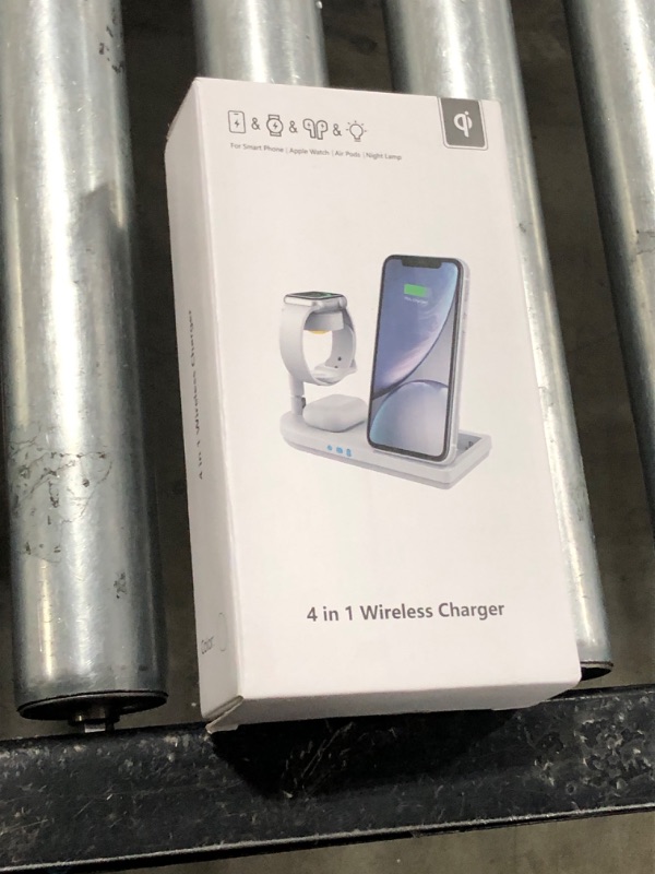 Photo 2 of EARTEANA Wireless Charger Stand for Apple Devices, Fast Charging Station Multi Charger with Night Light for iPhone 15/14/13/12 Series, ONLY for iWatch 9/8/7/6/SE/5/4/3/2, for Airpods White