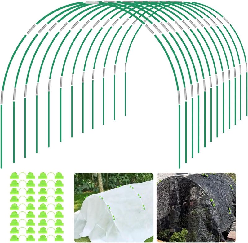 Photo 1 of 12 Sets of 8Ft Garden Hoops for Raised Beds, Rust-Free Fiberglass Garden Hoops Frame, Greenhouse Hoops Grow Tunnel, DIY Plant Support Garden Stakes for Row Cover/Fabric/Netting, 72Pcs