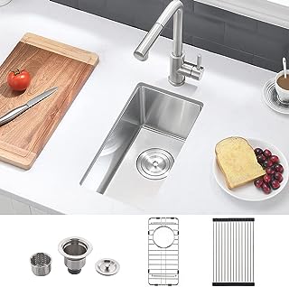 Photo 1 of 10"x18" Undermount Wet Bar Prep Kitchen Sink 16 Gauge Stainless Steel Single Bowl Bar and RV Sink Tight Radius Outdoor Undermount Bar Sink with Bottom Grid & Drain 