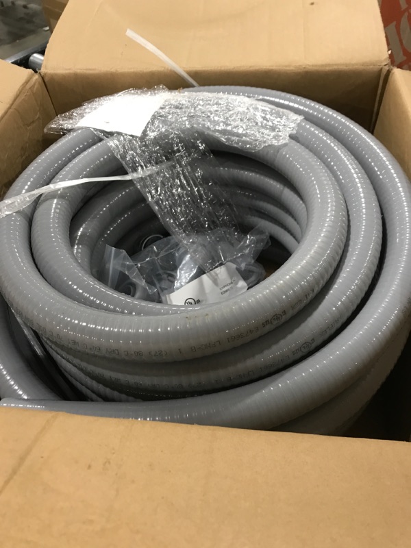 Photo 2 of Neorexon Liquid-Tight Conduit 1 inch 50ft, Electrical Conduit with Connector Kit, Flexible Conduit with 5 Straight and 5 90-Degree Conduit Connector Fittings Gray 1inch 50ft