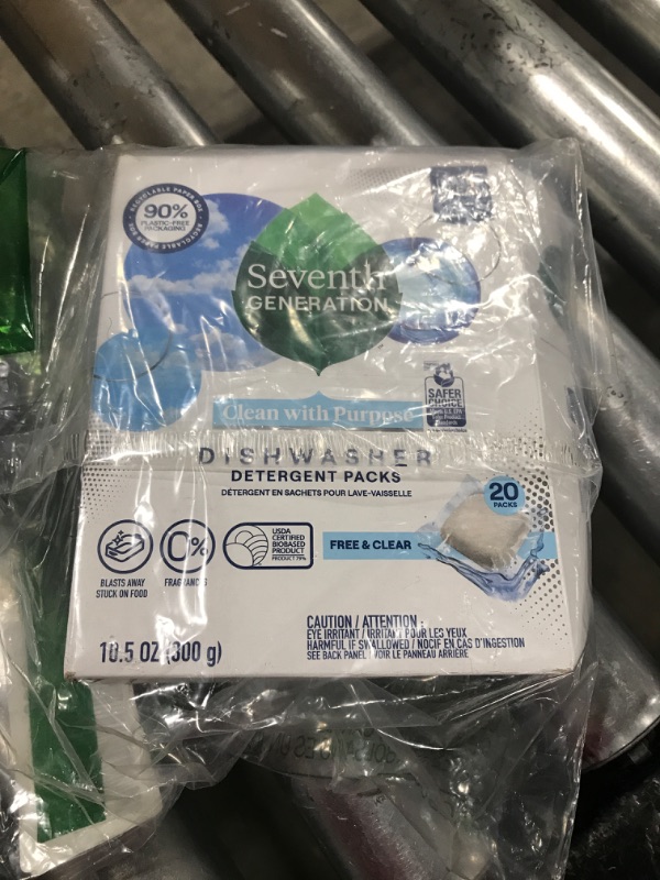 Photo 1 of Seventh Generation Dishwasher Detergent Packs, Blasts Away Stuck-On Food, Free & Clear, 20 Packs Unscented 1 Count (Pack of 20)