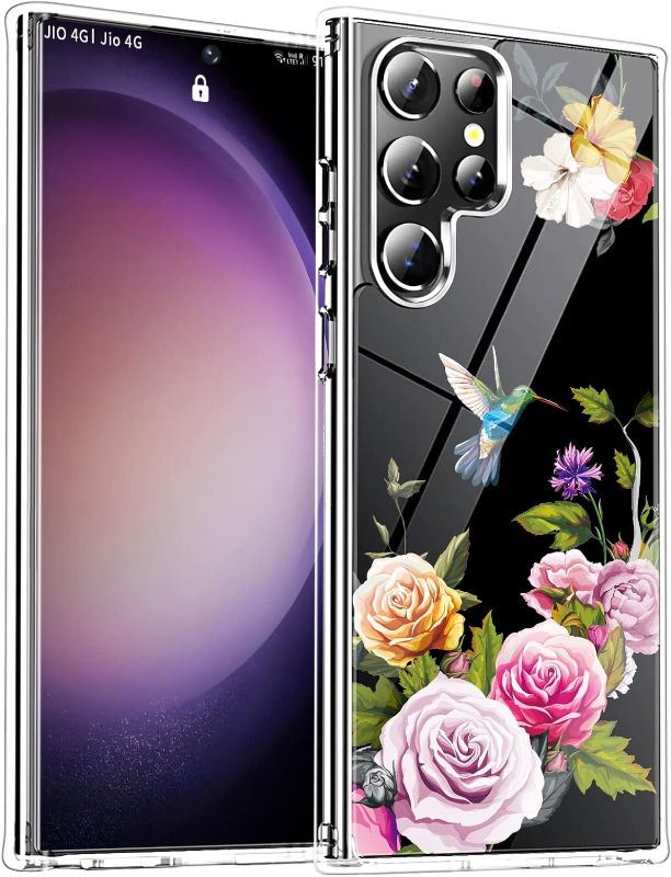 Photo 1 of ANNGELAS Samsung Galaxy S23 Ultra Case - Shockproof Cases for S23 Ultra 5G Floral Pattern Flower Fashion Designs - Durable Soft & Lightweight TPU - for Women & Girls,6.8 Inch,Hummingbird