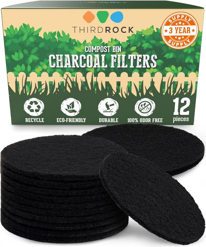 Photo 1 of 3 Years Supply Charcoal Filters for Compot Bucket - 12 Pack - 6.5 inches in Diameter - Designed to Fit 1.3 Gallon Third Rock Compost Bin - Premium Extra Thick Charcoal Filter for Compost Pail 