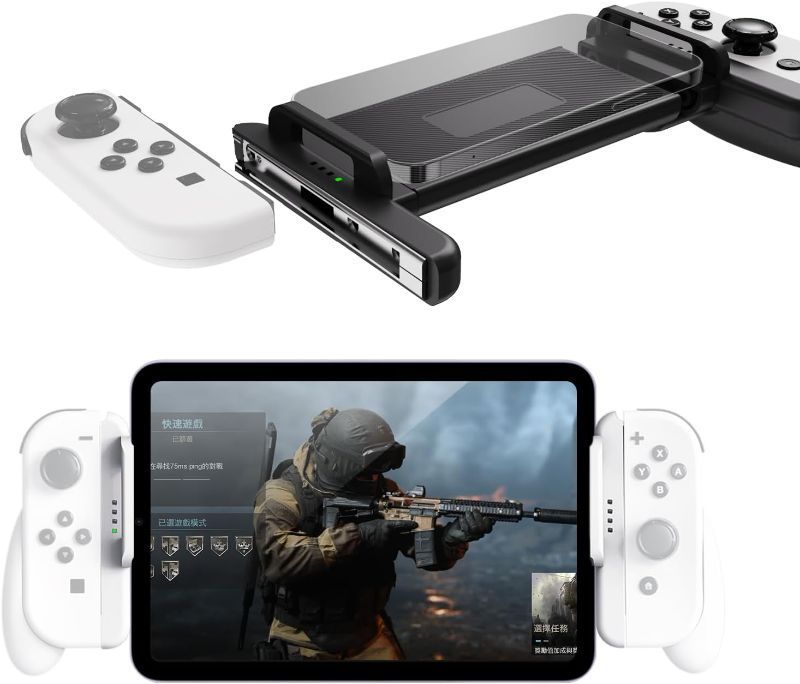 Photo 1 of Phistone Switch Joycon Gaming Holder for iPhone/ipad/Tablets, Multifunctional Mobile Device Holder for mobile Gaming, Require iOS16 +, Adjustable Controller mount (Supports 12-25CM)(black)