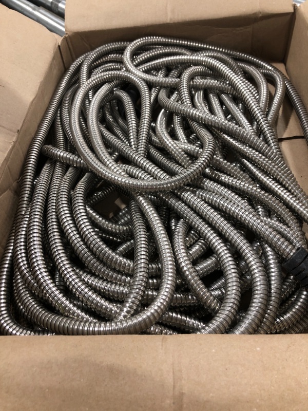 Photo 2 of 360Gadget Metal Garden Hose - 100ft Heavy Duty Stainless Steel Water Hose with 8 Function Sprayer & Metal Fittings, Flexible, Lightweight, No Kink, Puncture Proof Hose for Yard, Outdoors, Rv 100.0 Feet