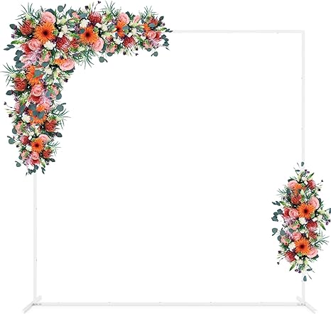 Photo 1 of 6.6FT Backdrop Stand, Wedding Metal Square Balloon Arch Kit Frame Garden Arbor Frame Flower Ring Stand for Wedding Birthday Party Ceremony Anniversary Photo Background Decoration, White
