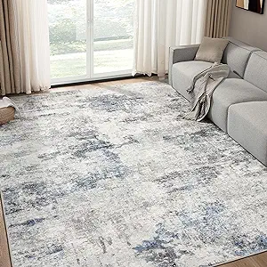 Photo 1 of DMOYEST Living Room Area Rugs - 9x12 Abstract Large Soft Indoor Washable Rug Neutral Modern Low Pile Carpet for Bedroom Dining Room Farmhouse Home Office - Grey Blue
