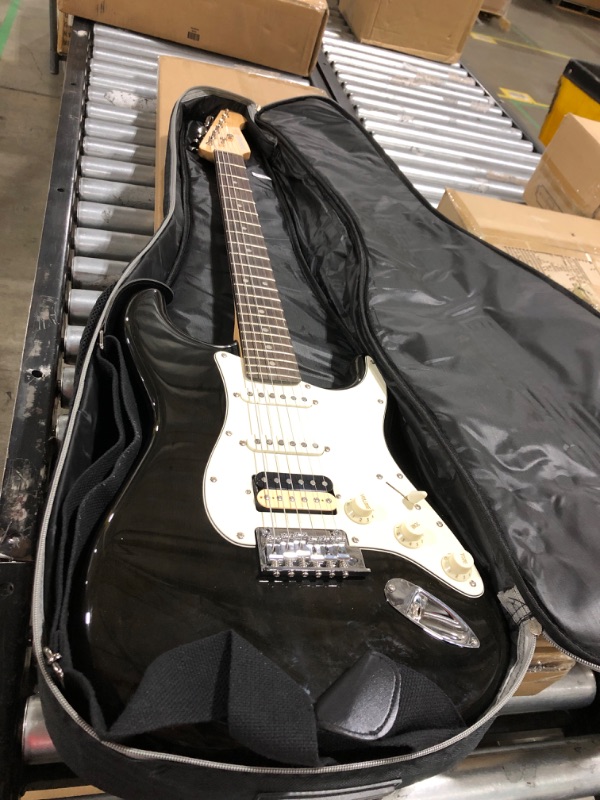 Photo 2 of Donner 39 Inch Electric Guitar, Seeker Series DST-400 Solid Alder Body Electric Guitar for Intermediate & Pro Players, Single Coil Split System & Tremolo Bridge, Bonus Bag, Cable, Strap DST400-Transparent Alder Body Void Black