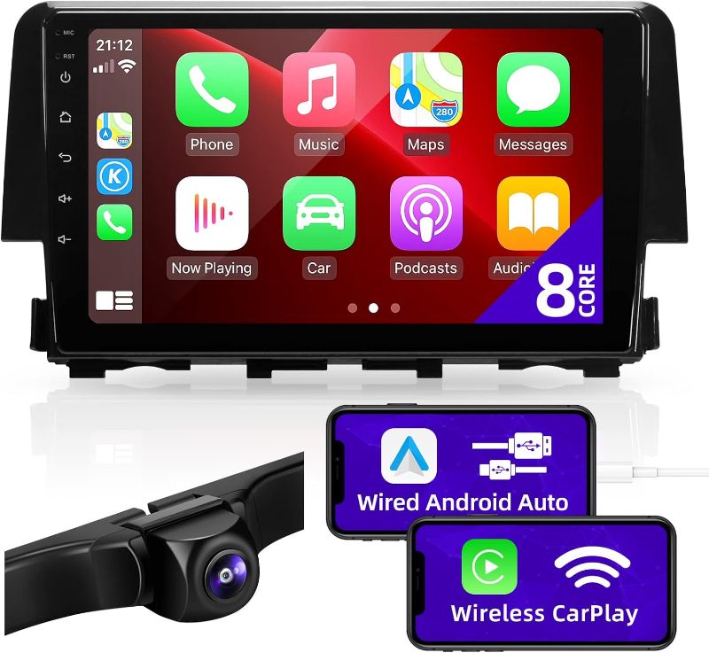 Photo 1 of CGOGC Android 11 Car Radio Compatible with Android Auto Wireless Carplay for Honda Civic 2016-2021 8core 1280X720 IPS Touch Screen Stereo Bluetooth FM/AM GPS Navigation Multimedia Player Head Unit