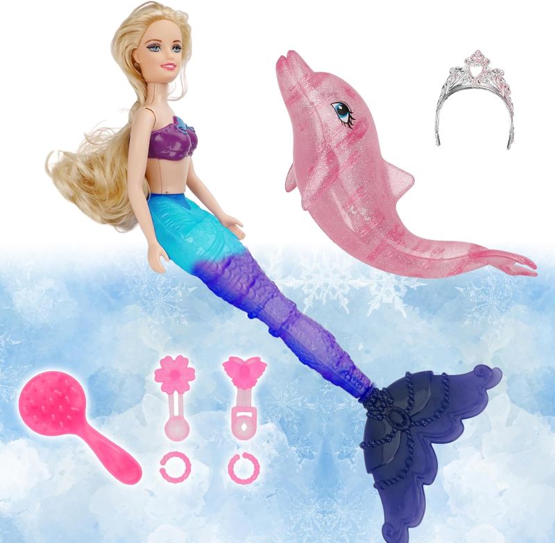 Photo 1 of BETTINA Mermaid Princess Doll Play Set, Temperature Color Changing Mermaid Tail, Dress Up Doll 12" and Crystal Light Red Dolphin Mermaid Toys for Little Girl and Play Gift Set Aged 3+
