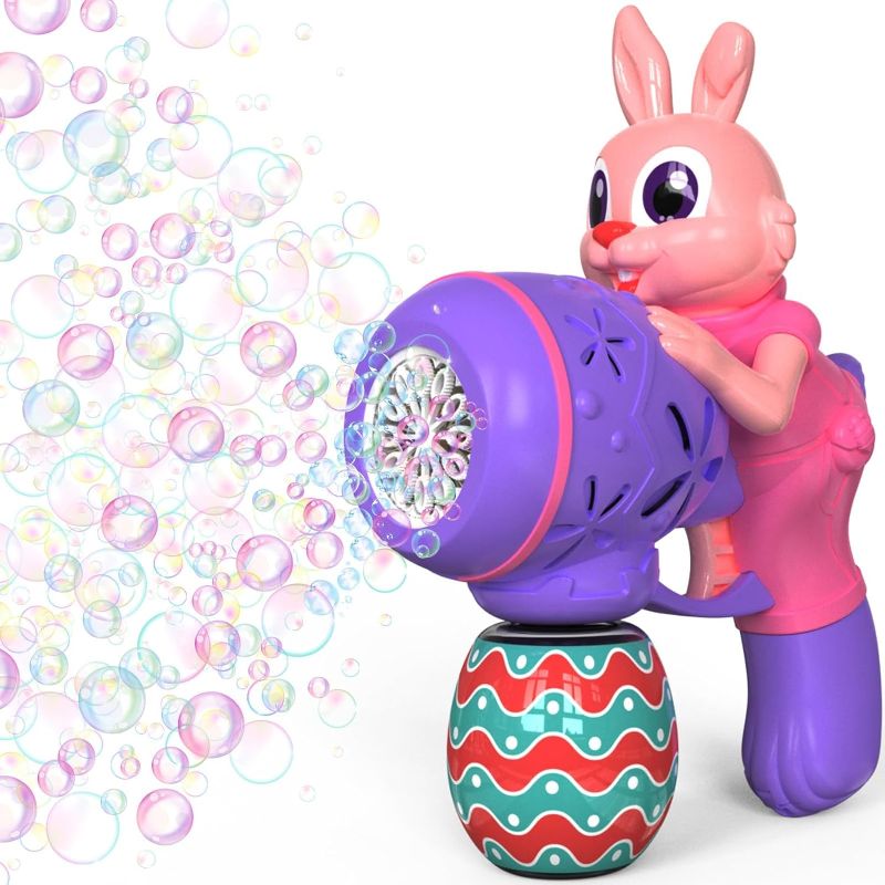 Photo 1 of Easter Basket Filler for Toddlers 3-6, Bunny Bubbles Machine Gun Basket Stuffers for Kids Ages 3 4 5 6, Girls & Boys Easter Toys Gifts Ideas, Pink Purple