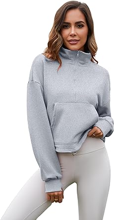 Photo 1 of COZYPOIN Womens Crop Sweatshirt Oversized Half Zip Stand Collar Pullover Tops Activewear Jacket Small