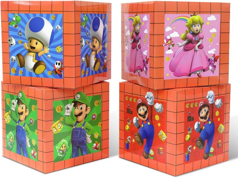 Photo 1 of 4Pcs Mario Birthday Party Decorations Balloon Boxes, Super Bros Brick Boxes Video Game Party Supplies for Boys and girls Birthday Parties Favor (MR)