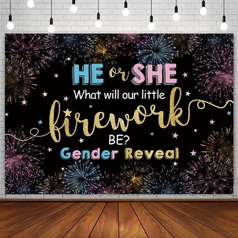 Photo 1 of AIBIIN 7x5ft 4th of July Firework Gender Reveal Backdrop Independence Day He or She Blue or Pink Boy or Girl Baby Shower Party Decorations Stars Firecracker Photography Background Photo Studio Props