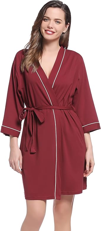 Photo 1 of Cherrydew Womens Cotton Robe Soft Knit Kimono Bathrobe Light Weight Long Sleeve Lounge Robes XL