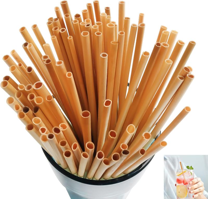 Photo 1 of 200 PCS Disposable Straw Wheat Straw Independent Packaging Length Approximately 7.6 inches Biodegradable Green
