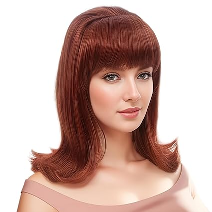 Photo 1 of H&Bwig Blonde Beehive Wig With Bangs 50's Flip Wig For Women 60s 70s Party Costume Cosplay Halloween(Auburn/Red) 