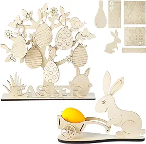 Photo 1 of 
Beeveer 2 Sets Easter Decorations Easter Eggs Tree with Hanging Eggs Tabletop Easter Bunny with Cart Vintage Display Wooden Easter Egg Ornaments for DIY Home Spring Easter Holiday Party Favors
