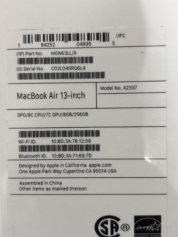 Photo 6 of Apple 2020 MacBook Air Laptop M1 Chip, 13" Retina Display, 8GB RAM, 256GB SSD Storage, Backlit Keyboard, FaceTime HD Camera, Touch ID. Works with iPhone/iPad; Space Gray 256GB Space Gray - FACTORY SEALED - OPENED FOR PICTURES 