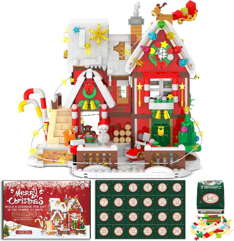 Photo 2 of Advent Calendar 2023 Building Blocks Kit - Christmas Cottage, 24 Boxes 1393 Pcs Christmas Countdown Calendar Building Toys, Christmas Toy Building Sets Christmas Gifts Decorations for Boys Girls