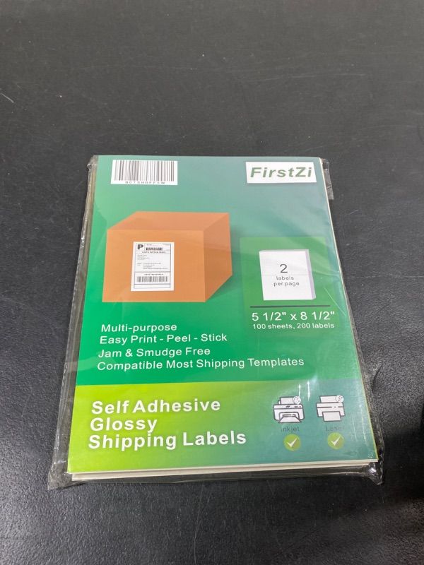 Photo 2 of FirstZi 200 Count Half Sheet Self Adhesive Glossy Printable Paper Shipping Label Sticker for Laser and Inkjet Printers - 5.5x8.5 Inches - 2 Labels per Page - 100 Sheets