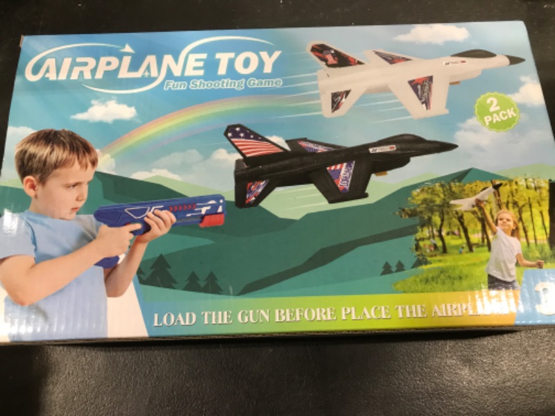 Photo 1 of 2 Pack Airplane Launcher Toy, 13.3" Jet F-16 Fighting Falcon, Catapult Plane Game Boy Toys for Kids Outdoor Flying Toys Birthday Gifts for 4 5 6 7 8 9 10 12 Year Old Boys Girls Black+white