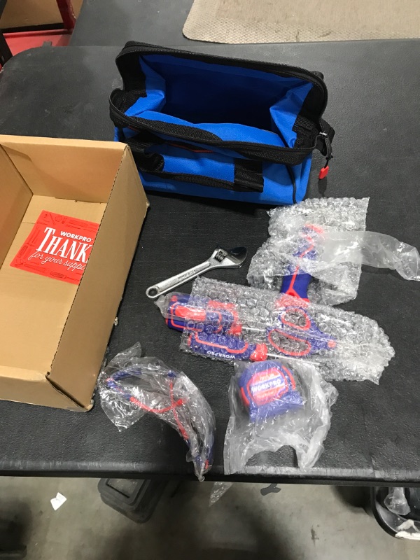 Photo 1 of WORKPRO 9-Piece Kids Real Hand Tool Set, Blue Junior Tool Kit with Storage Bag for Boys, Girls, Children DIY Building and Woodworking, Age 8+