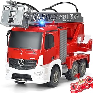 Photo 1 of DOUBLE E Benz Licensed Remote Control Fire Trucks for Kids 10 Channel 1:20 Scale RC Fire Truck Toys Cars Gift 2.4GHz 4WD Real Lights Rechargeable Large Capacity Battery