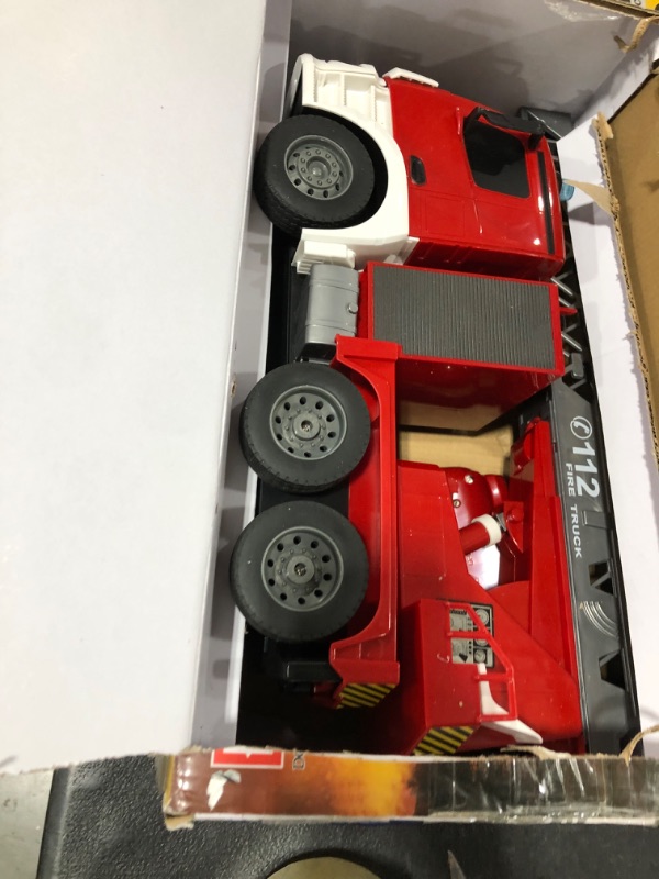 Photo 2 of DOUBLE E Benz Licensed Remote Control Fire Trucks for Kids 10 Channel 1:20 Scale RC Fire Truck Toys Cars Gift 2.4GHz 4WD Real Lights Rechargeable Large Capacity Battery