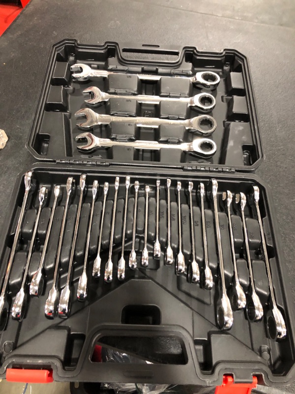 Photo 2 of 24-Piece Ratchet Wrenches Chrome Vanadium Steel Ratcheting Wrench Set with Metric and SAE 72-Tooth Box End and Open End Standard Wrench Set with Organizer Box