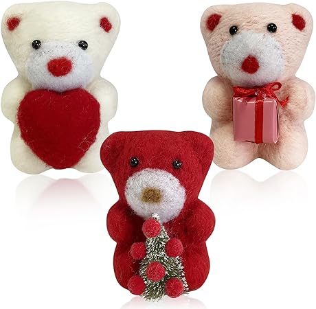 Photo 1 of Christmas Decorations 3 Pieces Felted Wool Polar Bear Christmas Tree Ornaments, Handmade Felt Cute Bear Christmas Decor - Vintage Needle Wool Animal White Red Xmas Gifts