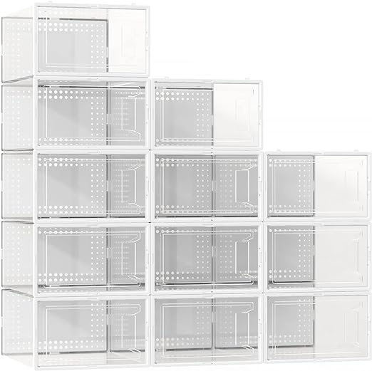Photo 1 of 10 Pack Large Shoe Organizer Storage Boxes for Closet, Modular Space Saving Shoe Boxes Clear Plastic Stackable Sneaker Containers Display Case with Lids, White