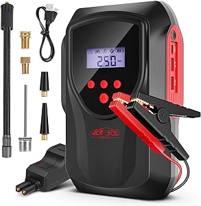 Photo 1 of FORYOU Car Jump Starter with Air Compressor, 2000A 12-Volt Jumper Cables Jump Starter Box Car Battery Booster Pack (Up to 6-Liter Gasoline and 3-Liter Diesel Engines) Digital Screen(Black Red)