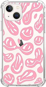 Photo 1 of BESUC WICH Cute Pink Melted Smile Face Case for iPhone 13, Aesthetic Hippie Trippy Smiling Face Case for Teens Women Men, Trendy Clear TPU Bumper Cover for iPhone 13
