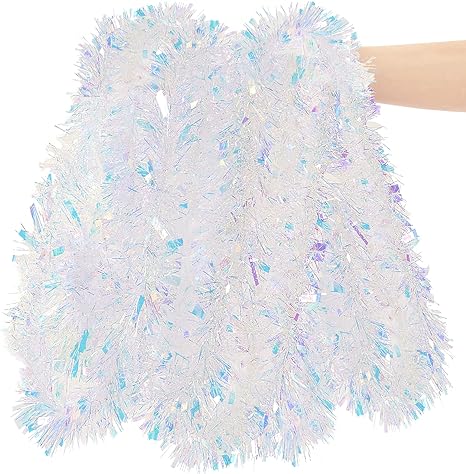 Photo 1 of 26.2 Feet Iridescent White Holiday Tinsel Garland for Christmas, Birthday, Weddings, Party Decorations, Xmas Foil Tinsel Garland for All-Season Home Indoor Outdoor Party Supplies(Iridescent White)