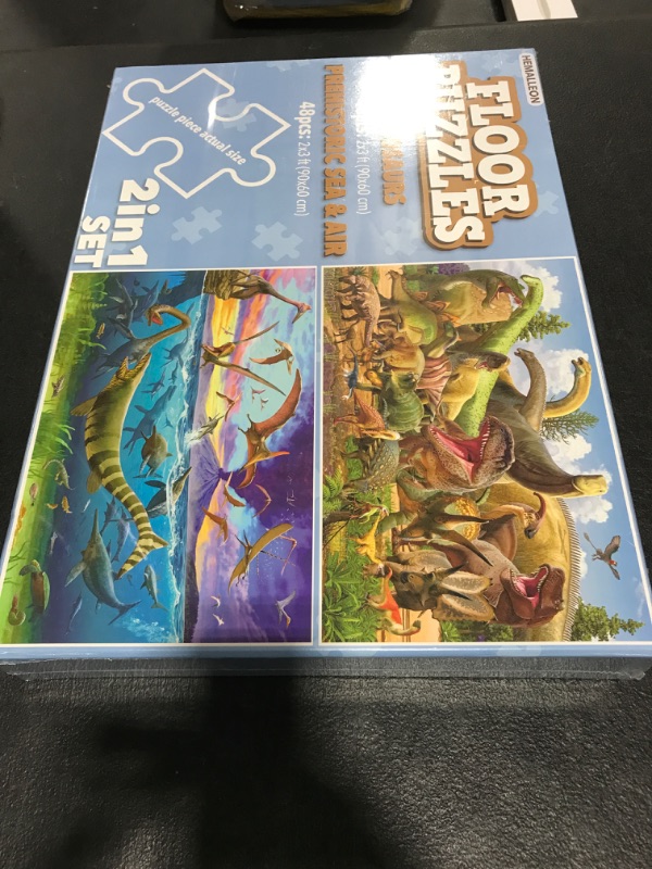 Photo 2 of 2-in-1 Set Large Dinosaur Floor Puzzles 48 pcs (3x2 ft Each) - 46 Dino Species Dinosaur Puzzles for Kids Ages 3-5 4-8 - Jumbo Jigsaw Educational Kids Puzzles - Gift Box