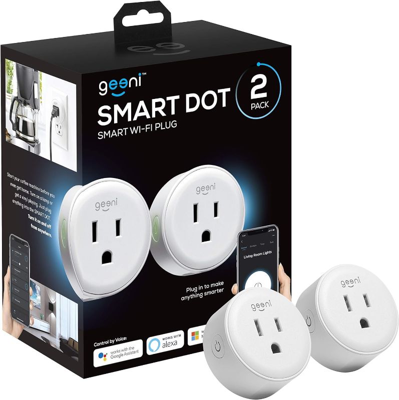 Photo 1 of Geeni DOT Smart Wi-Fi Outlet Plug, White, (2 Pack) – No Hub Required – Works with Amazon Alexa and Google Assistant, Requires 2.4 GHz Wi-Fi
