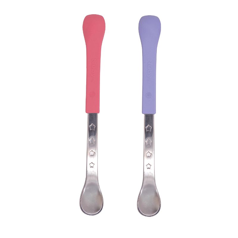 Photo 1 of 2 PACK Nuby Heat Sensitive 2-N-1 Dual Ended Spoons - 2 pack, Boy 2 Pack Girl